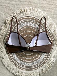 Swim Basics Zestiva Swimwear Yk2k 女士纯色泳衣上装，适合度假和海滩穿着，棕色聚拢文胸 - 棕色 - 查看 2