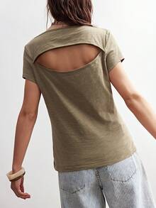 Bohemela 女士休闲 Y2K 波西米亚西部音乐节复古水洗针织做旧印花 V 领 T 恤，夏季上衣，女士夏季休闲风，适合海滩、夏季度假等场合。 - 軍綠色 - 查看 7