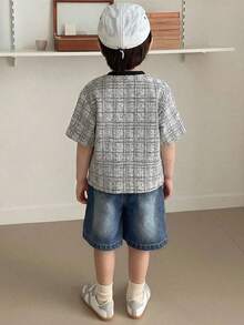 Hapijoa 男童格子圆领短袖休闲百搭T恤 夏季 - 黑與白 - 查看 2