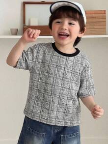 Hapijoa 男童格子圆领短袖休闲百搭T恤 夏季 - 黑與白 - 查看 3