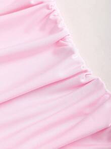 Sweetra French Romantic Pink Floral Asymmetrical Shoulder Tie-Up Bodycon Ruched Slim Fit Versatile Sexy Lady Dress - Pink - View 4