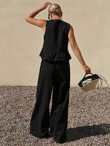 DAZY Women's Fashion Tank Top & Denim Pants Set - Black - View 4