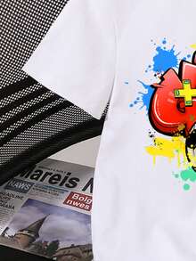 Tween Boy Casual Creative Football Graphic Ripped Design Short Sleeve T-Shirt, Sibling Matching Summer Holiday - White - View 4