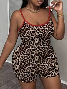 Slaydiva Plus Size Women Leopard Print Sleeveless Jumpsuit Vacation Outfit Sets S Summer Outfits Womans 2 Piece Two Short - Multicolor - View 3