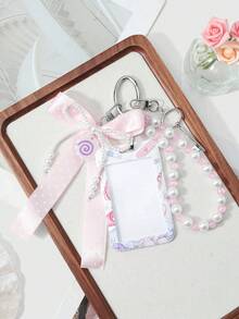 ROMWE Kawaii 1款全新二维日韩甜美少女可爱百搭高性价比手工串珠白色仿珍珠粉色进口高密度飘带蝴蝶结漩涡鱼饼吊坠粉色细闪圆形串珠钥匙扣卡通软萌动漫少女护士印花亚克力滑动卡套校园卡套、明星卡套、旅行交通卡套DIY钥匙扣配件包包挂件，适合上班族、学生、派对爱好者、日常佩戴、节日礼物 - 粉色-102 - 查看 8