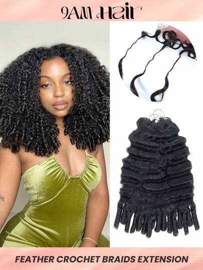 Boho Braids 波西米亚风辫子真人钩编发，100%真人发丝，缅甸卷曲羽毛线，微环钩编真人发接发，16/18/20英寸，100克/50克