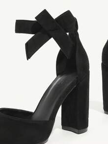 CUCCOO CHICEST 女士鞋女士优雅仿粗跟尖头踝带高跟鞋带蝴蝶结装饰夏季毕业高跟鞋舞会高跟鞋度假鞋夏季促销优雅高跟鞋圣诞节秋季新年假期 - 黑色 - 查看 4