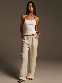 Athîral 女士休闲露肩修身浅绿色针织上衣，春夏款 - 白色 - 查看 2