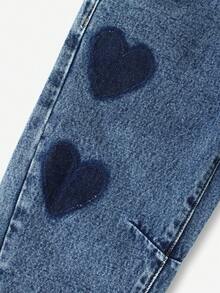 Girls' Heavy Washed Heart Patch Elastic Waist Loose Jeans - Medium Wash - View 4