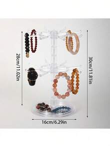 1pc Adjustable 2-Tier Rotating Key Holder Display Stand, Multifunctional Plastic Desktop Organizer Rack For Storing Keychains, Badges, Jewelry, Necklaces, Bracelets And Accessories - Multipurpose Collection And Prize Rack, Ideal For Valentine's Day, Sun Protection, Travel And Back To School - Clear - View 4