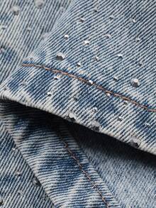 DAZY Quần jeans nữ ống đứng dáng rộng, cạp универсальный, thiết kế đính đá lấp lánh, phong cách Y2K thường ngày và thanh lịch. - Rửa nhẹ - Xem 8