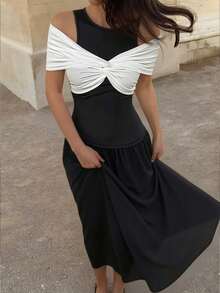 Siren Gaze 女士黑白撞色A字连衣裙 - 黑與白 - 查看 11