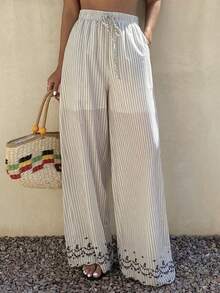 DAZY Women's Striped Drawstring Ankle Print Pants, Suitable For Summer And Spring - White - View 3