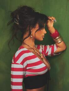 SUMWON WOMEN Lace Up Front Striped Knit Top With Deep V Neckline And Three Quarter Sleeves For Casual Summer Wear - Multicolor - View 1