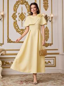 Modelyn Đầm dài nữ đính đá, thắt eo, thiết kế áo choàng, đầm phù dâu, đầm mùa hè. - Vàng nhạt - Xem 4