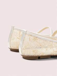 CUCCOO DOLLMOD Women's Shoes Fashion Round Toe Flower Embroidery Word With Mary Jane Flats Cute And Sweet - Apricot-Bauhinia - View 4