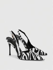 CUCCOO BIZCHIC Giày cao gót mũi nhọn gợi cảm dành cho nữ phù hợp cho cả việc đi làm hàng ngày lẫn các bữa tiệc thời trang. - Đen và trắng - Xem 5