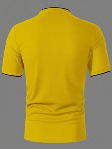 Manfinity Homme Men's Casual Button-Up Short Sleeve Polo Shirt, Formal - Yellow - View 2