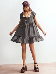 Bohemela Casual Woven Striped Loose Mini Dress For Women - Multicolor - View 6