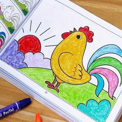 POKOJA LAND 1 piesă carte de colorat pentru copii, de la simplu la provocator, mâzgălituri drăguțe cu animale, stimulează interesul și curiozitatea copiilor, cadouri pentru băieți și fete, exersează pictura și coloratul, versiune chineză (stil aleatoriu).