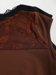 Sweetra Y2K Sexy Lace Patchwork Asymmetrical Hem Casual Vacation Blouse - Multicolor - View 5