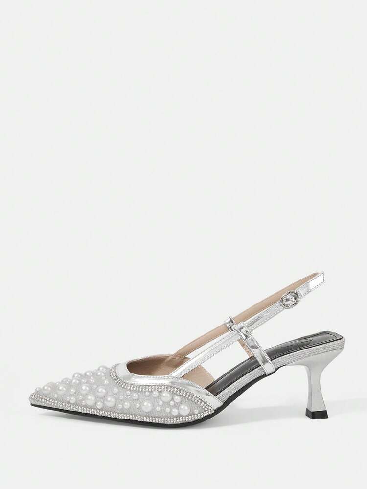 CUCCOO HITCHD Pearl Rhinestone Pointed Thin Heel Closed Toe Sandals, French Celebrity Style/Fairy Style, With Its Own Exquisite Elegance + Shining Extravagance, Suitable For Women Who Pursue Exquisite Sense, Can Be Worn To Dates, Parties, Commutes, And Even Banquets, Engagements And Other Light Formal Settings, With Skirts/Pants Are Very Suitable.