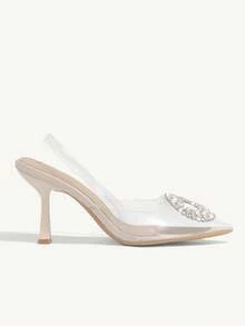 CUCCOO CHICEST 女士鞋优雅水钻装饰尖头透明高跟露跟浅口鞋夏季毕业高跟鞋舞会高跟鞋度假鞋夏季促销优雅高跟鞋返校鞋大学生鞋圣诞节秋季新年假期 - 無色 - 查看 7