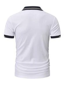 Manfinity Homme 男士半開襟插肩袖短袖休閒 Polo 衫，夏季，正式 - 白色 - 查看 7
