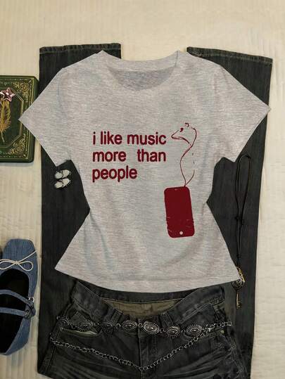 Glimmora Camiseta de manga corta con estampado de eslogan casual, verano