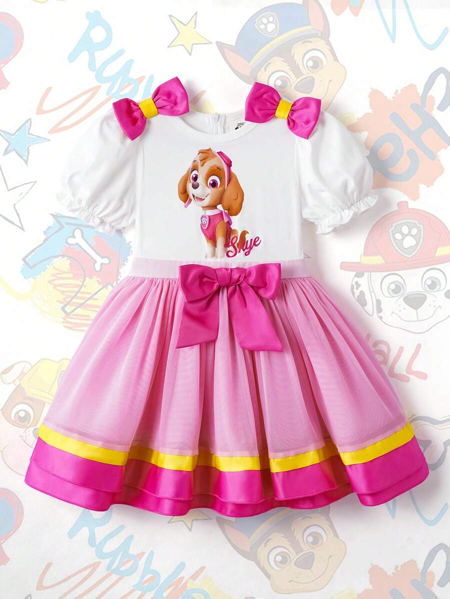 SHEIN | PAW Patrol Vestido con estampado de dibujos animados para niñas jóvenes - Rosa - Ver 1