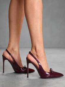 CUCCOO SZL Women Shoes Pointed Thin High Heel Burgundy Bow Diamond Buckle Slingback Women's High Heel Shoes Fashion Sexy Dinner Party Women's Shoes - 6688-55 Mirror burgundy 225 - View 5