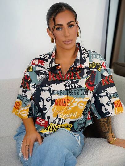 SAYEHFBABY Áo sơ mi croptop họa tiết kẻ caro dáng rộng phong cách hip-hop cổ điển dạo phố mùa hè dành cho nữ