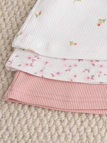 Souflis Souflis 3条装女婴休闲基础款罗纹针织双心印花喇叭裤修身柔软厚实长裤打底裤运动裤日常上学玩耍派对春夏秋季 - 彩色 - 查看 6