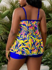 Slaydiva Plus Size Women's Vacation Spaghetti Strap Bikini 2-Piece Set, Random Floral Print, Summer Beach Swimwear - Royal Blue - View 2