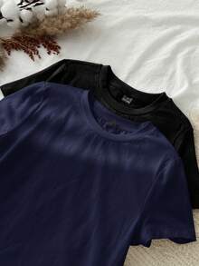 Tseoso Set de 2 camisetas interiores de cuello redondo de manga corta, estilo minimalista y casual, adecuadas para primavera/verano - Multicolor - Ver 6