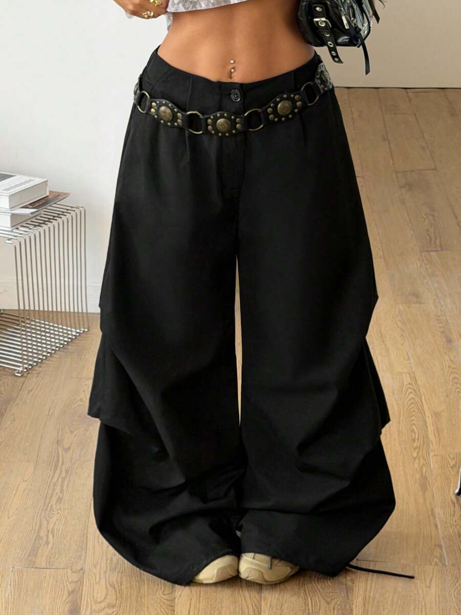 Coolane 女士休闲黑色梭织阔腿裤 - 黑色 - 查看 1