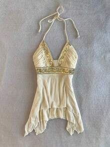 Glimmora Blusa casual ajustada con cuello de lazo y fruncido para mujer - Multicolor - Ver 1