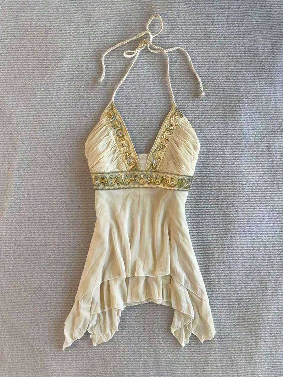 Glimmora Blusa casual ajustada con cuello de lazo y fruncido para mujer - Multicolor - Ver 1