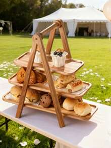 1 buah Stand Dessert Kayu, Nampan Satu/Bertingkat, Piring Persegi Panjang untuk Cupcake, Kue, dan Sajian Makanan, Cocok untuk Pesta, Ulang Tahun, Pernikahan, Dapur, Hadiah Natal, Dekorasi Acara Kumpul-kumpul - Coklat - View 7