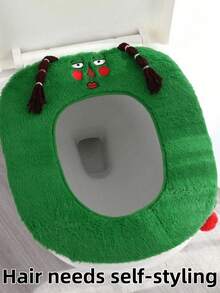 Joivida 1个丑萌卡通辫子女孩马桶垫 – 四季通用自粘式家用马桶座垫 - 彩色 - 查看 6