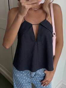 DAZY 夏季女士休闲性感吊带背心 - 藏蓝色 - 查看 2