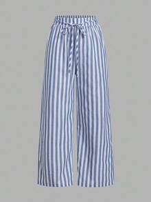 Set Of 3 High-Waisted Loose Straight-Leg Trousers With Drawstring And Pockets, Solid Color And Versatile, Suitable For Spring/Summer - Bronze - View 10