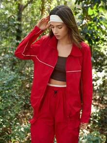 Exploreva Women's Casual Windbreaker Jacket - Red - View 3