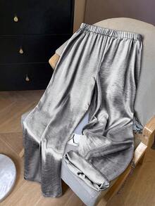 GlowEve CURVE 大码女式银色直筒宽松裤，适合派对和通勤穿着。 - 灰色 - 查看 1