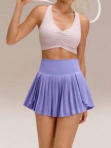 GLOWMODE Váy tennis xếp ly Ace Flex kiểm soát vòng bụng với quần short tích hợp và túi bên hông, thích hợp cho tennis, golf và mặc hàng ngày. - Sương mù hoa oải hương - Xem 5