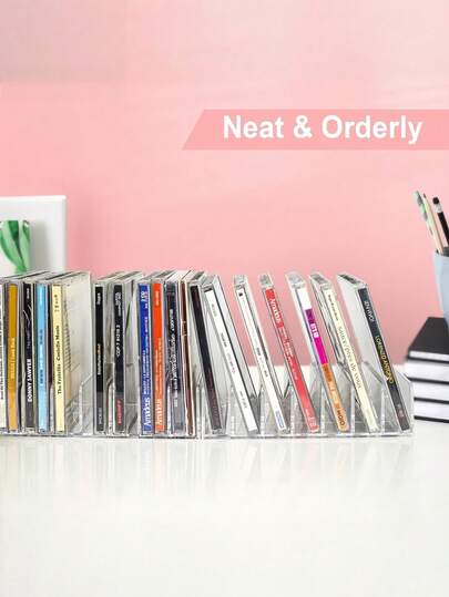 1/2 chiếc giá đựng đĩa CD bằng acrylic trong suốt, tiết kiệm không gian, sức chứa 14 đĩa CD, dùng để trưng bày, sắp xếp đồ dùng nghe nhạc tại nhà, văn phòng.