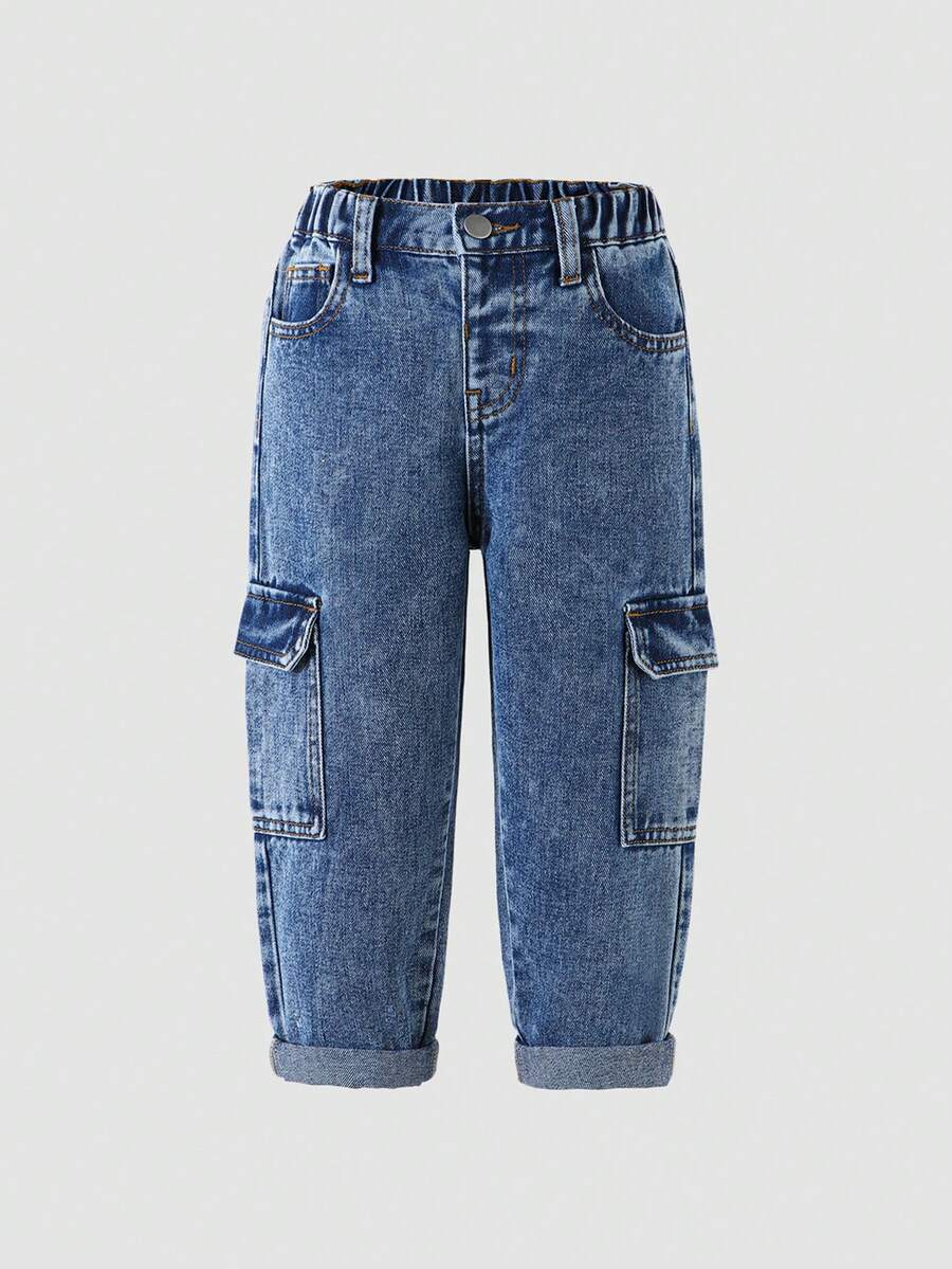 Quần jean denim xanh nhạt dáng ôm, nhiều túi, cạp chun, đa năng cho bé trai, phù hợp cho mọi mùa. - Rửa trung bình - Xem 1