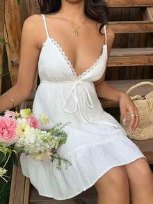 SHEIN EZwear 女士白色编织吊带度假连衣裙 - 白色 - 查看 3