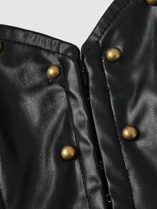 SHEIN MOD 女士纯色金属不对称下摆性感抹胸上衣 - 黑色 - 查看 5