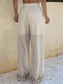 DAZY Women's Striped Drawstring Ankle Print Pants, Suitable For Summer And Spring - White - View 2